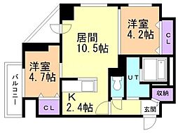 グランカーサ南6条 2LDKの間取図画像