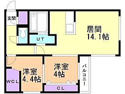 札幌市中央区北三条西30丁目マンション 2LDKの間取図画像