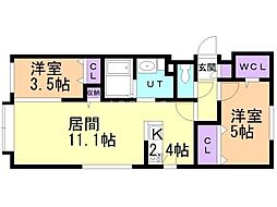アルファレジデンス円山北2条 2LDKの間取図画像