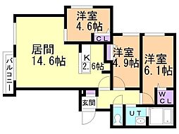 アルファスクエア円山2条 3LDKの間取図画像