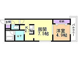 ブランシャール静修学園前 1LDKの間取図画像