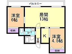 円山ビル 2LDKの間取図画像