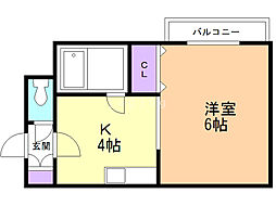 オパス宮の森 1DKの間取図画像