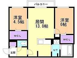 札幌市中央区南十六条西5丁目マンション 2LDKの間取図画像