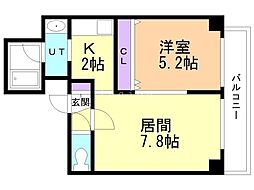 ISグランデ札幌 1LDKの間取図画像