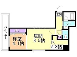 URBANFLATS二十四軒 1LDKの間取図画像