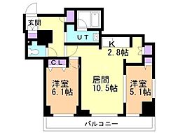 レジディア大通公園 2LDKの間取図画像