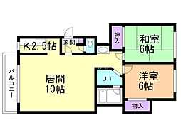 オークヒルズ'89 2LDKの間取図画像