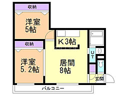サンヴィレッジ琴似 2LDKの間取図画像