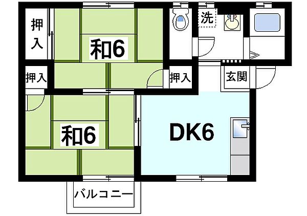 奈良県生駒市中菜畑1丁目(賃貸アパート2DK・1階・44.00㎡)の写真 その2