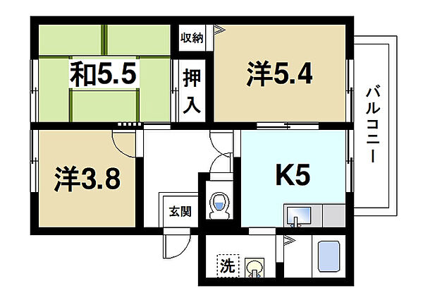 奈良県奈良市大安寺6丁目(賃貸アパート3K・1階・47.00㎡)の写真 その2