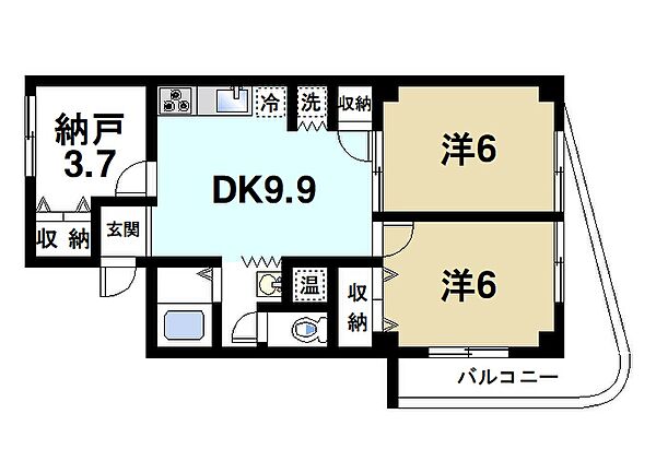 奈良県奈良市富雄元町2丁目(賃貸マンション2DK・5階・56.48㎡)の写真 その2