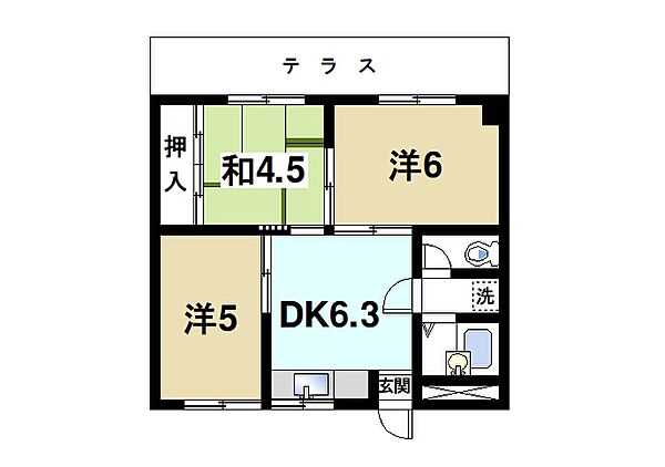 奈良県奈良市大安寺4丁目(賃貸マンション3DK・1階・45.36㎡)の写真 その2