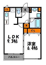 赤坂シャトー松風 1LDKの間取図画像