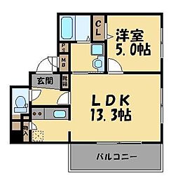 アクタス渡辺通パークシティ 1LDKの間取図画像