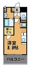 アソシアグロッツォ天神ザ・ガーデン 1Kの間取図画像