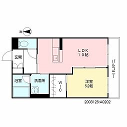 パークサイド唐人町 1LDKの間取図画像