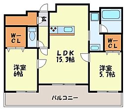 エイチス高宮 2LDKの間取図画像