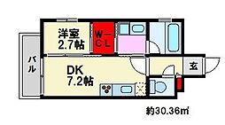 サンヒルズ大橋駅前 1DKの間取図画像