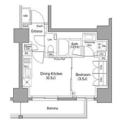 ザ・パークハビオ巣鴨 1DKの間取図画像
