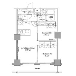 ザ・パークハビオ巣鴨 2LDKの間取図画像