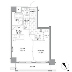 ザ・パークハビオヨコハマヤマテ 1DKの間取図画像