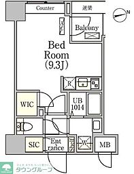 リテラス中野ノース 2階ワンルームの間取り