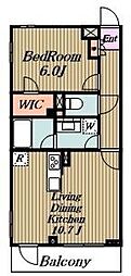 プラムガーデン関根 2階1LDKの間取り