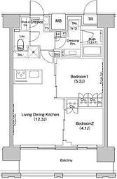 ザ・パークハビオ上北沢 11階2LDKの間取り