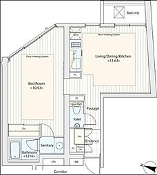 カスタリア渋谷櫻丘 6階ワンルームの間取り