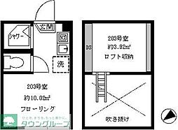 フェリスジャスト 2階ワンルームの間取り