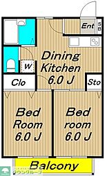 ルミエール塚山公園 2DKの間取図画像