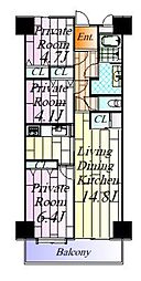 TO-BE国見駅マンション 2SLDKの間取図画像