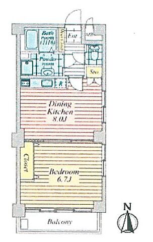 間取り グレイス高田馬場　南・東角部屋につき日当たり・通風良好 3階/-