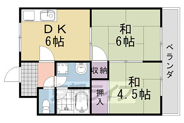 レジデンス山手 206｜京都府京都市西京区桂徳大寺町(賃貸マンション2DK・2階・41.16㎡)の写真 その2