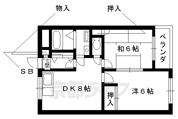 ＯＺＡＳＡライブコープ 405｜京都府京都市右京区西院東貝川町(賃貸マンション2DK・4階・41.71㎡)の写真 その2