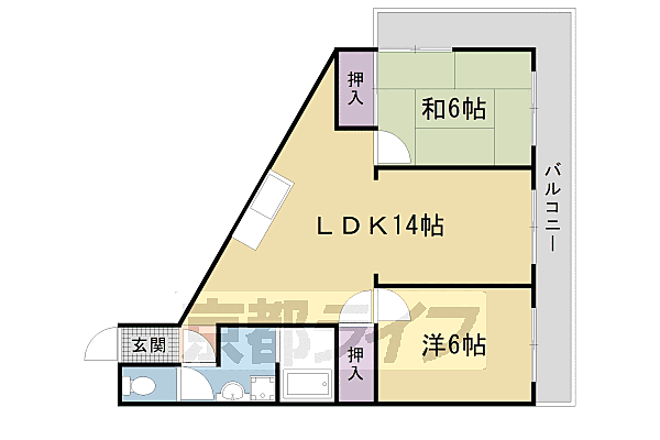 嵯峨天龍寺ハイツ 409｜京都府京都市右京区嵯峨天龍寺中島町(賃貸マンション2LDK・4階・53.09㎡)の写真 その2