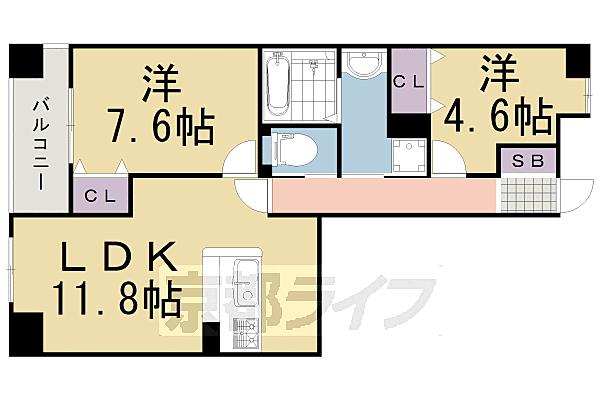 パインフィールド五条 206｜京都府京都市右京区西院南高田町(賃貸マンション2LDK・2階・55.30㎡)の写真 その2