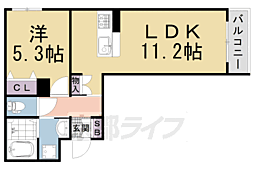クレール京都太秦II 3階1LDKの間取り