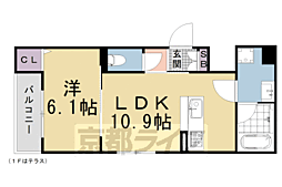 リヴェール　東寺 2階1LDKの間取り