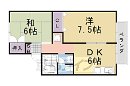 セジュール松室 2階2DKの間取り