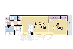 京都市営烏丸線 五条駅 徒歩4分の賃貸マンション 2階1LDKの間取り