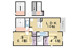 グレーヌ東寺 3階2LDKの間取り