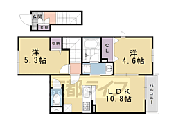 グレーヌ東寺 202 2階2LDKの間取り