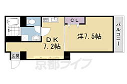 四條グランドハイツA棟 1DKの間取図画像