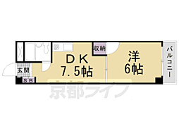 パル・コートＫＩＹＯＹＡＳＵ 4階1DKの間取り