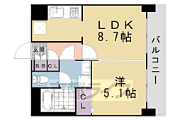 京都市営烏丸線 四条駅 徒歩4分の賃貸マンション 6階1LDKの間取り