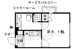 グレースアレイ西院 3階1Kの間取り