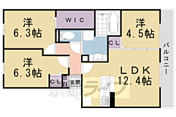 JR東海道・山陽本線 長岡京駅 3.2kmの賃貸アパート 1階3LDKの間取り