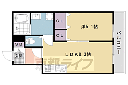 ユアメゾン梅津北 1階1DKの間取り